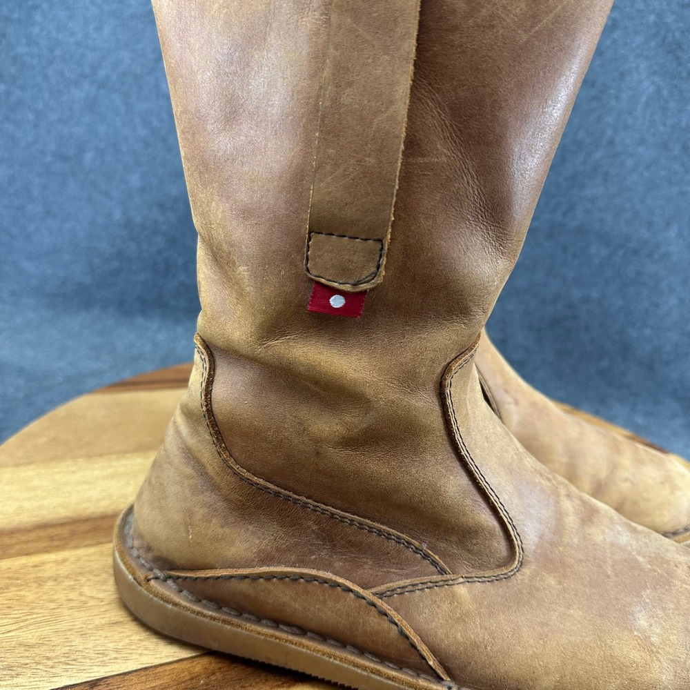 Oliberte Womens Sz 38 US 8 Tan Brown Leather Mid Calf Boots Side Zip Flat - Picture 3 of 13
